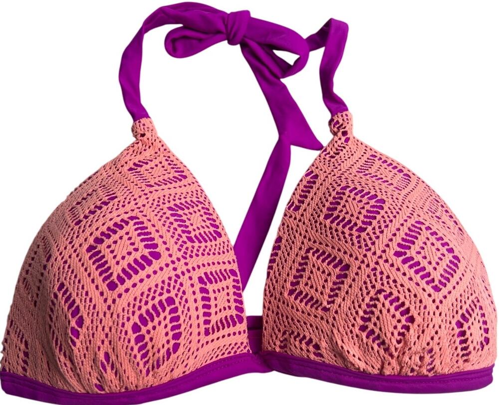Hula Honey Coral Purple Swimsuit Bikini Crochet Push-up Top Large L